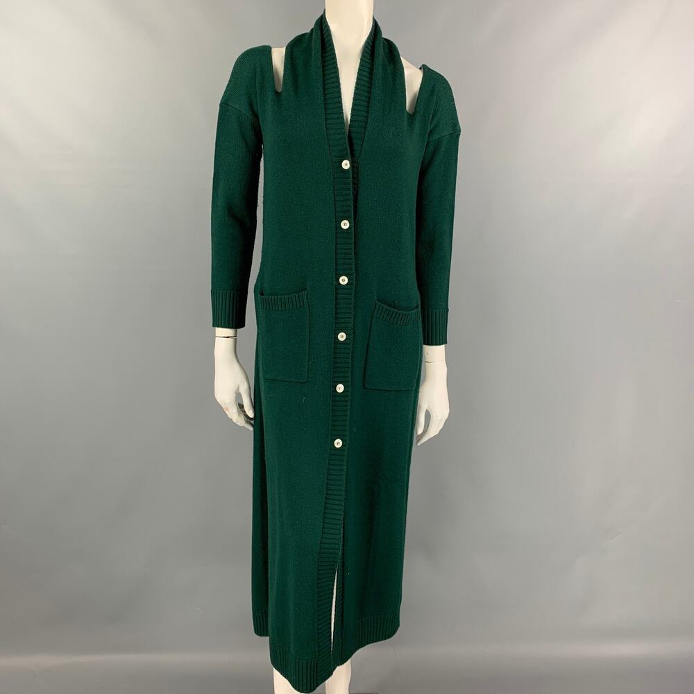 MONSE Size XS Green Knitted Merino Wool Open- Back Halterneck Long Cardigan